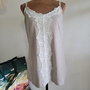 Cato Womens XL Heather Beige Lace Trim V-Neck Camisole Adjustable Strap Tank Top